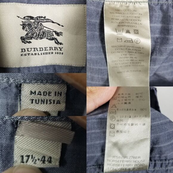 Burberry London Light Grey Cotton Stripe Long-Sleeve Button Up Shirt Size 17½-44 - Picture 9 of 11